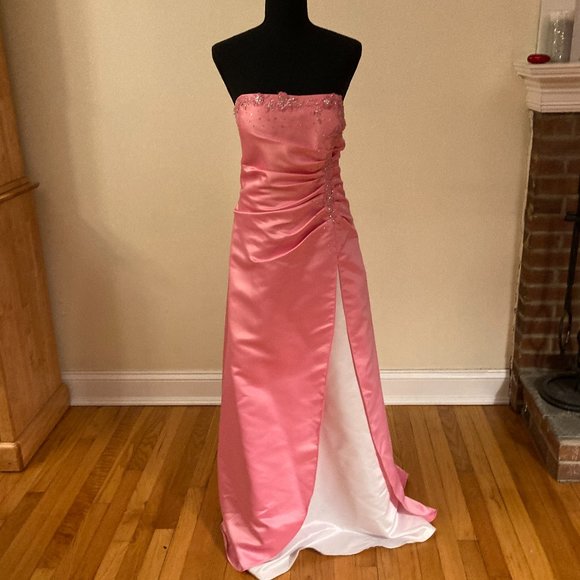 Pink and white strapless prom dress size 15/16 - Picture 1 of 2